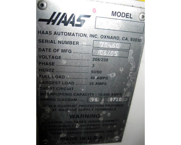 Used Haas Lathe CNC SL-20 - SN
